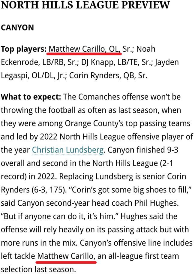 matt_carrillo25's tweet photo. Thank you for the write up and recognition! Go Tribe!
@SteveFryer @Canyonfootball2 @coachHughesV 
@ocvarsity