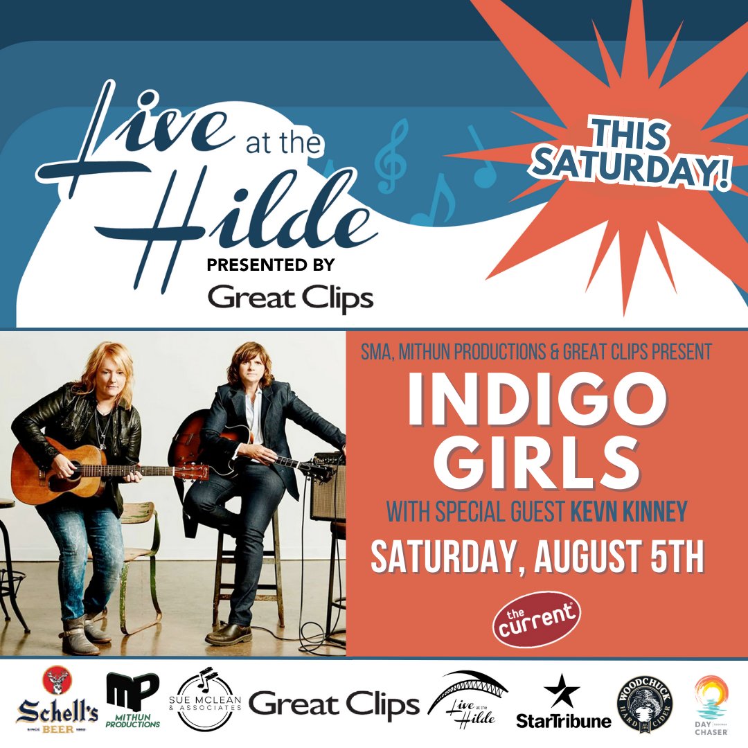 SueMcLeanMusic's tweet photo. TONIGHT! We're back in @PlymouthMN_gov for #LiveattheHilde with @Indigo_Girls + special guests Kevn Kinney &amp; @TheCurrent's Diane! 🎶

Doors 6PM | Music 7:30PM
All you need to know is at https://t.co/AchLFq2Cm0. See you there! https://t.co/kyeYxTEL4b
