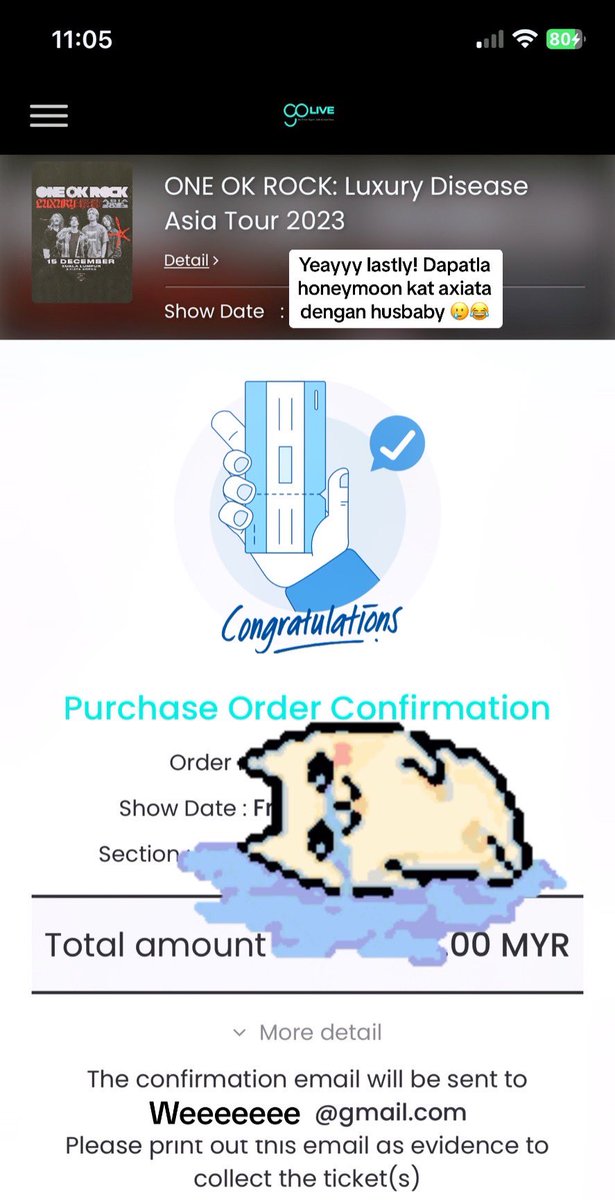 Secured my ticket within 5min 🥹❤️ 
See you soon <a href="/ONEOKROCK_japan/">ONE OK ROCK_official</a>  #ONEOKROCKinKL #OORinKL #ONEOKROCK