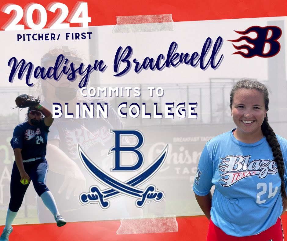 🚨🚨𝐂𝐎𝐌𝐌𝐈𝐓𝐌𝐄𝐍𝐓 𝐀𝐋𝐄𝐑𝐓🚨🚨
We want to congratulate 2️⃣0️⃣2️⃣4️⃣ Madisyn Bracknell from Texas Blaze 16U Gold KTX  for committing to Blinn College. We know that you are going to do outstanding things at Blinn! Way to go! 

#BlazeNation #bBlaze #BlazeOn