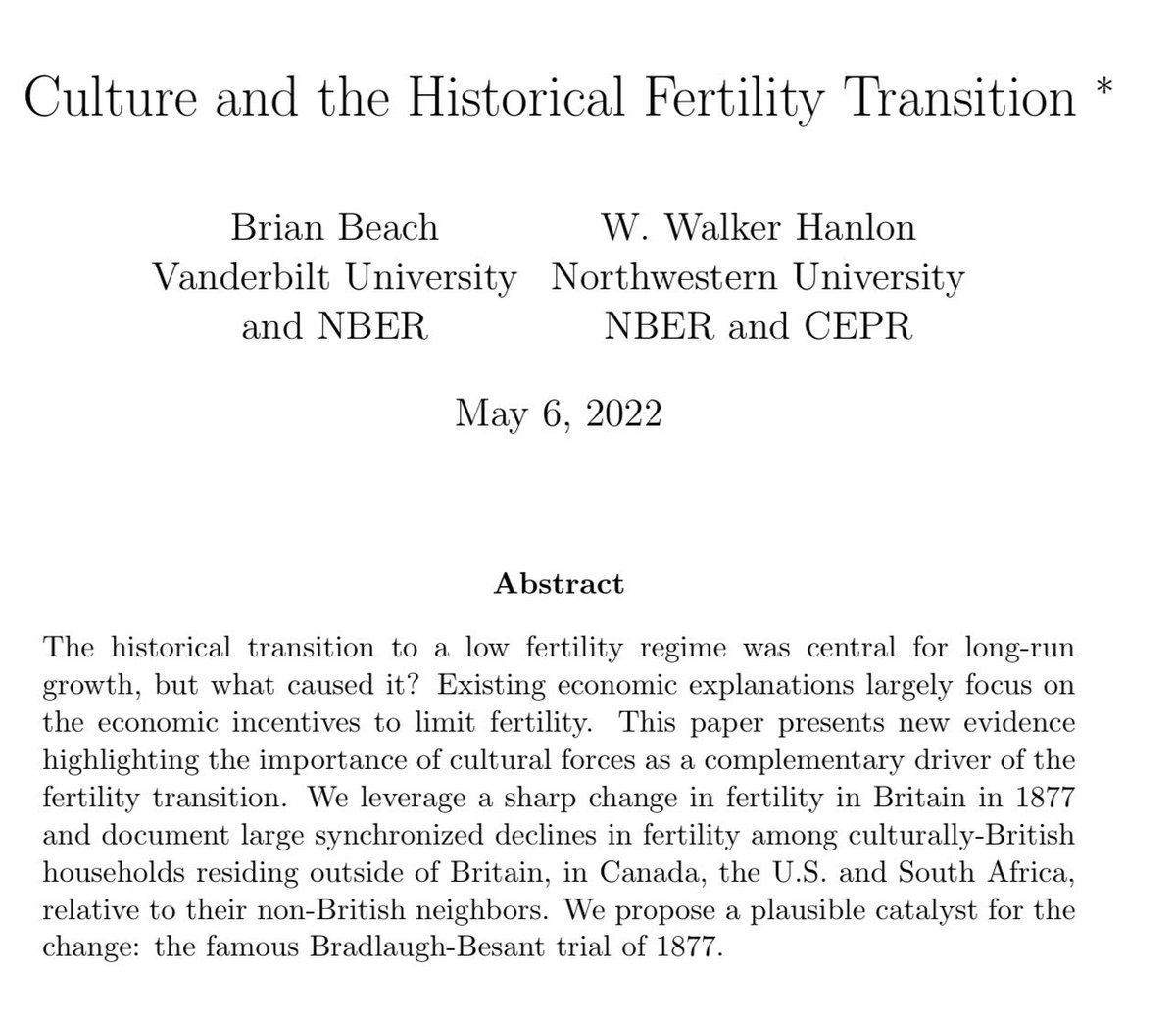 emollick's tweet image. Among their evidence, the authors show that areas with newspapers that covered the trial experienced the Demographic Transition sooner, among other fascinating evidence. You can see the paper here: academic.oup.com/restud/article…

It truly was a book banning that changed the world! 5/