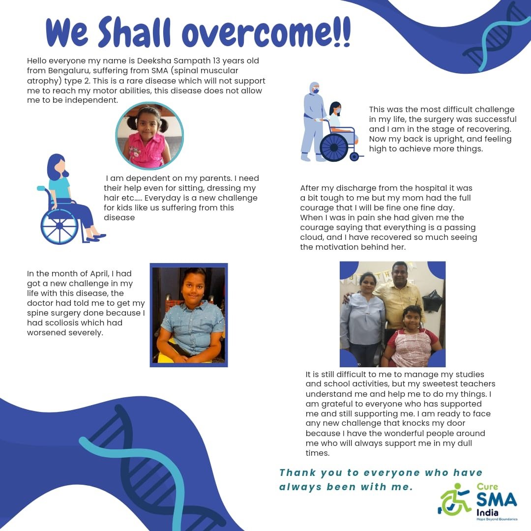 Today meet #SMAwarrior Deeksha Sampath, a 13-year-old SMA warrior from #Bengaluru! Despite facing challenges, she never loses her courage and determination. Let's rally together to support her journey towards independence! 💪🏼 #SMAawareness #BatleAgainstSMA #TowardsMoreMilestones
