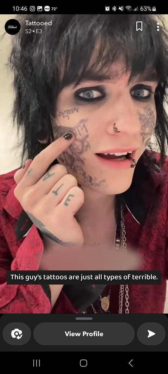 thekilljoybrina's tweet photo. @JohnnieGuilbert they made up a random story about you on "tattooed" on snapchat 🤣 apparently you got these total real face tattoos as a kid and your  parents even warned you not to 😆 https://t.co/ipXV8sjEST