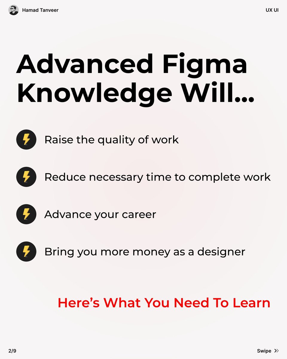 DesigningAsad's tweet photo. Complete #roadmap to Become a Figma Pro a #Guide

Learning figma doesn't mean you've become designer, it's just a tool and #UI/#UX #guidelines give you #directions, to #craft user centered &amp; visually #appealing #designs.

✅ Let's #connect 🤝
✅ Let's exchange #ideas 💡
#figmapro https://t.co/aptOFWYtD6