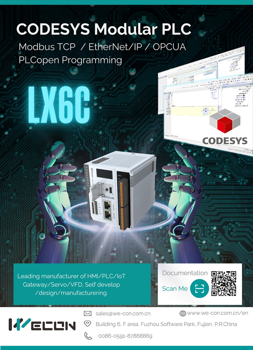 WeconTechnology's tweet image. With the advantaged of Flexibility,Ease of use,Compatibility and Extensibility, #CODESYS is widely used in various industries, including manufacturing, automation, and robotics. Its popularity and industry support make it a trusted and reliable choice for PLC programming.