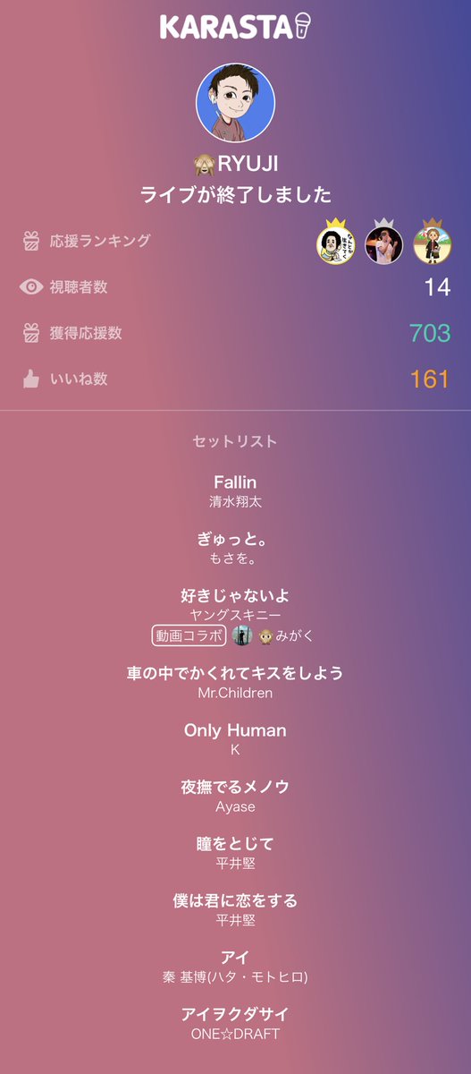 🙈RYUJIのライブ配信は最高の歌声でした！ありがとう！
#KARASTA #カラスタ karasta.net/profile/bw8587…