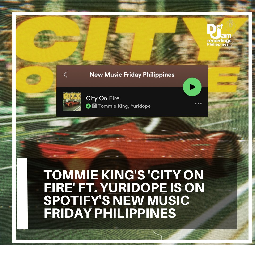 #TommieKing's #CityonFire ft. #Yuridope is on Spotify's New Music Friday Philippines! 

LISTEN TO THE PLAYLIST HERE: open.spotify.com/playlist/37i9d…