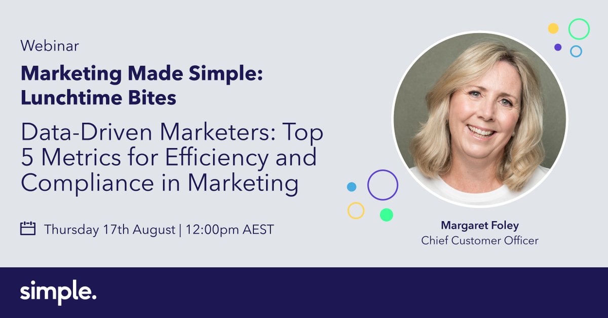 SimpleHQ's tweet image. Join us for an unmissable live webinar with Margaret Foley!  Discover the Top 5 Metrics for data-driven marketing success and unlock the power of data to supercharge your processes and manage compliance. Register now and gain invaluable insights!