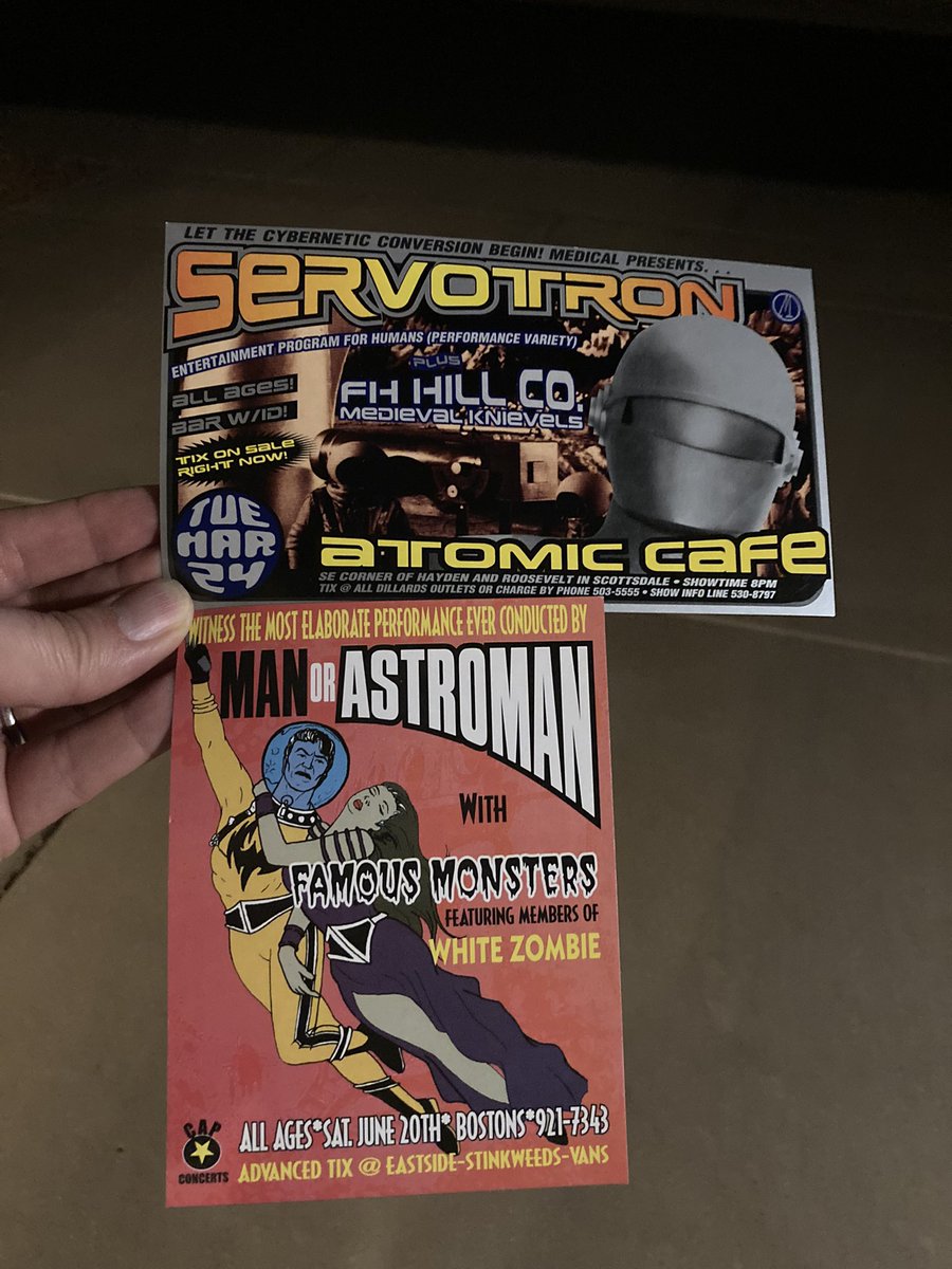 AlohaPete's tweet photo. I’m bummed that I’m missing #ManorAstroman tonight at the Rebel Lounge. Here are some old flyers from MOAM and their side project, #Servotron 👽🤙🌈🛸🌵🌵🌵🌵❤️🌵🌵❤️🌵❤️ https://t.co/XLDjo2MiMY