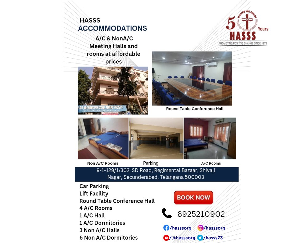 HASSS Accomodates A/C & NonA/C Meeting Halls and rooms at affordable prices.#roomrent #NGOs #halls #conferencehalls #Building