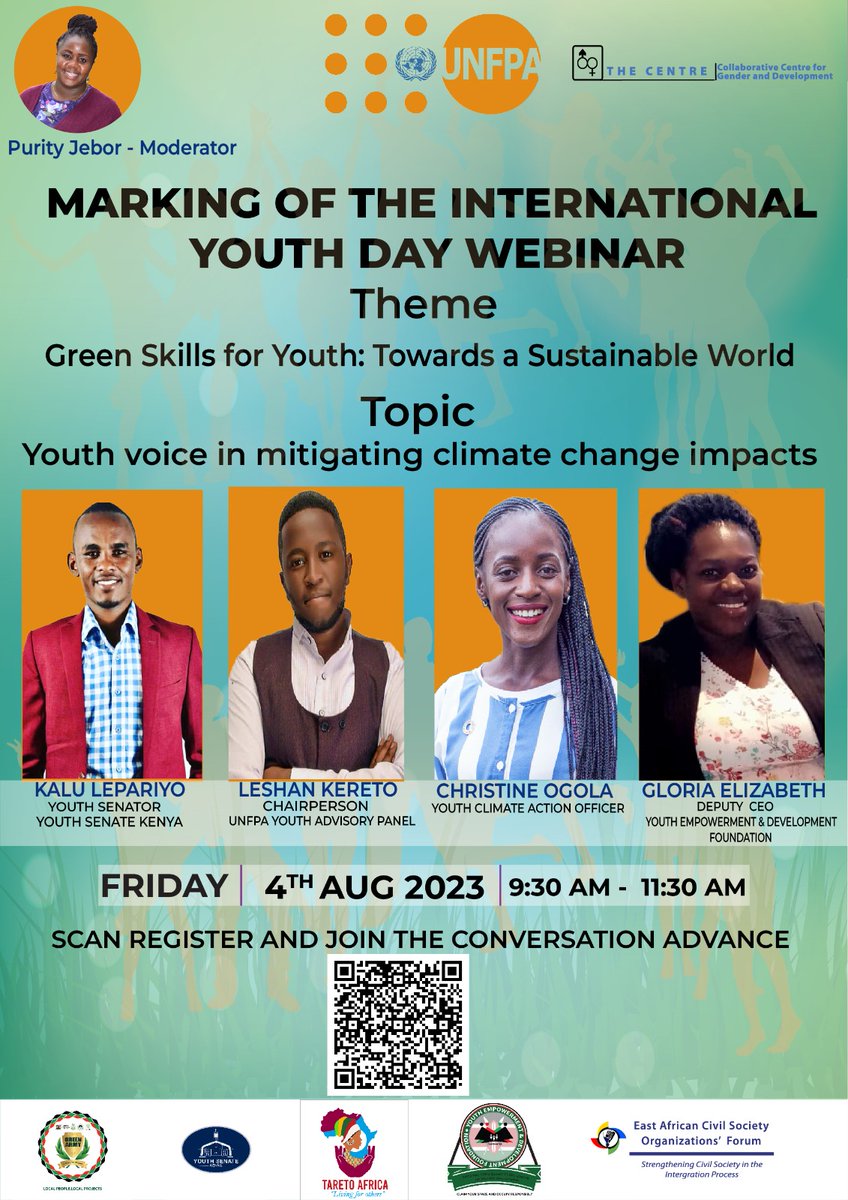 🌍🌱 How youth can make a difference in combating #climatechange? Join our webinar on leveraging their voices in climate mitigation. In line with #IYD23's theme of 'Green Skills for Youth: Towards a Sustainable World,' this event starts at 9:30 am. Scan to join! 📲 #YouthPower