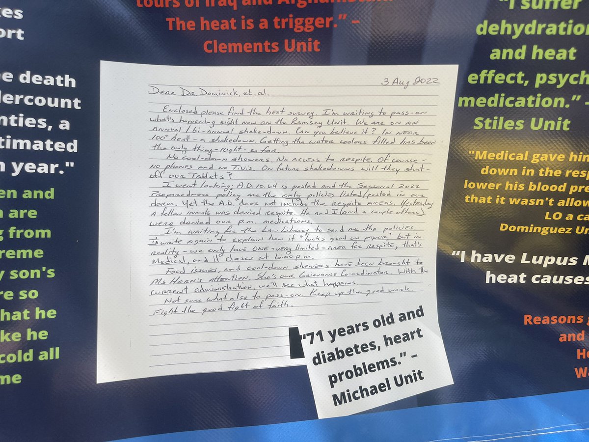 AllieJuarez13's tweet image. An inmate tells their experience of not having air conditioning while in prison. #SJMCJPROJECTYDC #inmates #noac #85tostayalive #norespitearea

stay tuned for a link to read my article on inmates living through the heat!