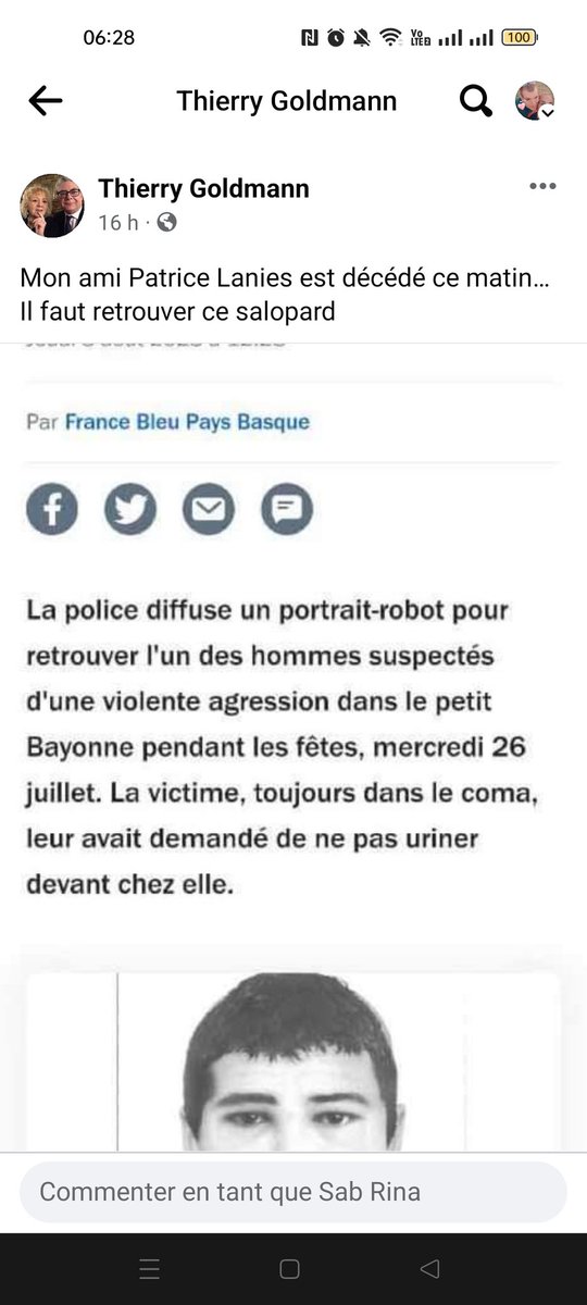 VeniseInLove's tweet photo. C'était l'ami d'un ami photographe vénitien 😔
Partagez le portrait robot pour retrouver un des mecs identifiés svp #bayonne #portraitrobot #agression #fetesbayonne https://t.co/2sKcnminDC