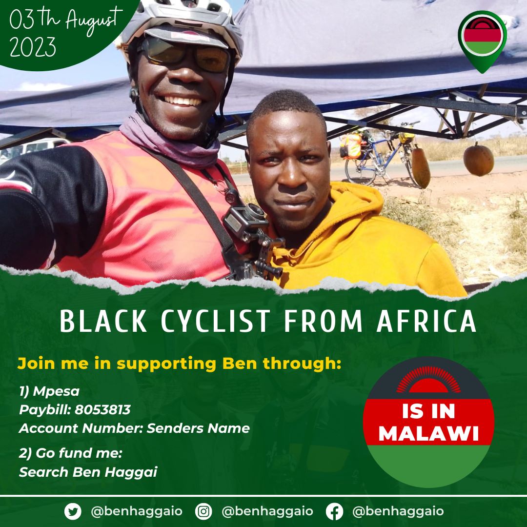 RorioElkana's tweet photo. The king of #SoloCycling @benhaggaio saddles in Malawi. #40day✅, #9Countries✅ #7000KM in progres. Let's support .
#StrangeNewWorlds
#Messi𓃵
#BBNaijaAllStars
#earthquake
#IlebayeOdiniya
@OleItumbi
@WilliamsRuto
@RailaOdinga
@KIMANIICHUNGWAH
@OpiyoWandayi
@ecc310 https://t.co/x1RXniRBoW