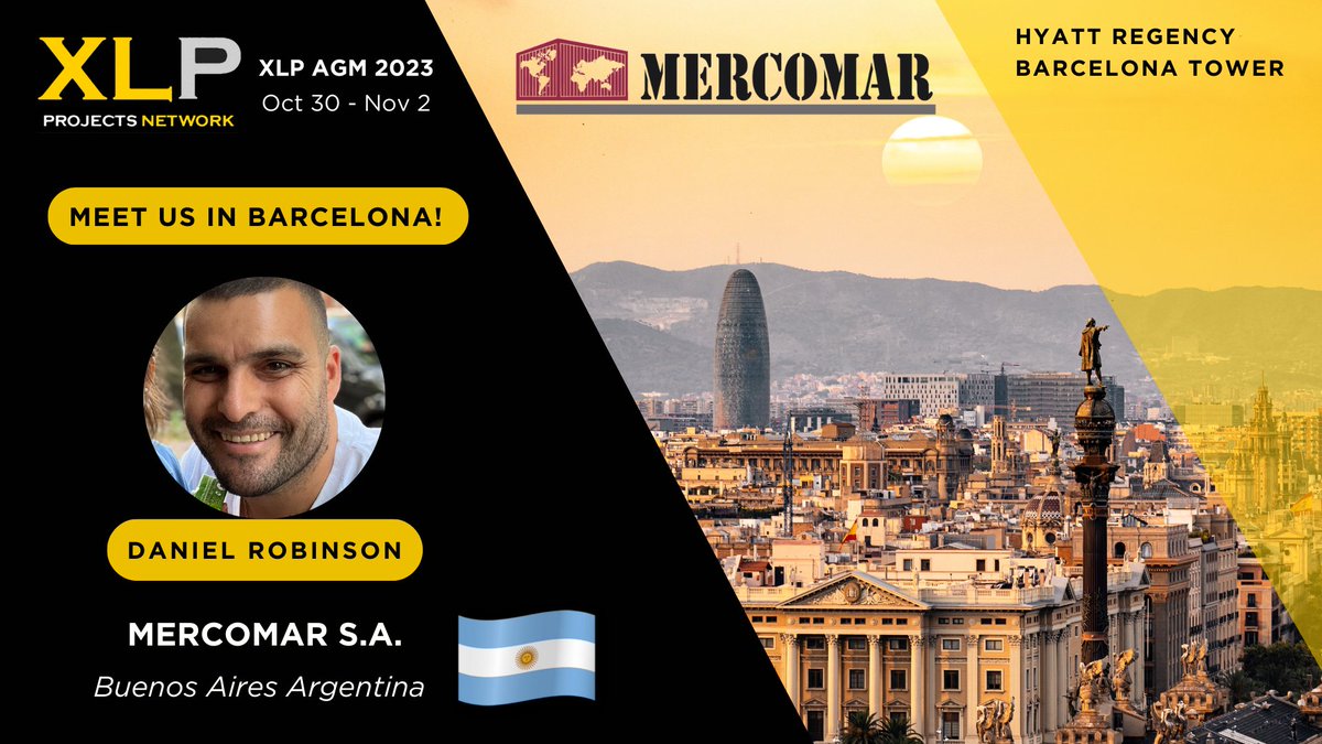 XLPNetwork's tweet photo. 👏 Join Daniel Robinson from Mercomar S.A. at the XLP AGM 2023 in Barcelona, Spain!
#XLPAGM2023 #AINEvents #XLPEvents #XLPAGM #XLProjects #AINetworks #LogisticsNetwork #freightnetworks #mercomar https://t.co/JZYfOGdZ2U