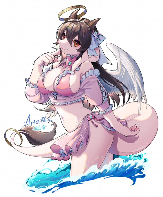 skeb納品しました!キャラのメイン衣装からイメージした水着デザインですピンクでふわふわ系。  #Skeb #Commission より