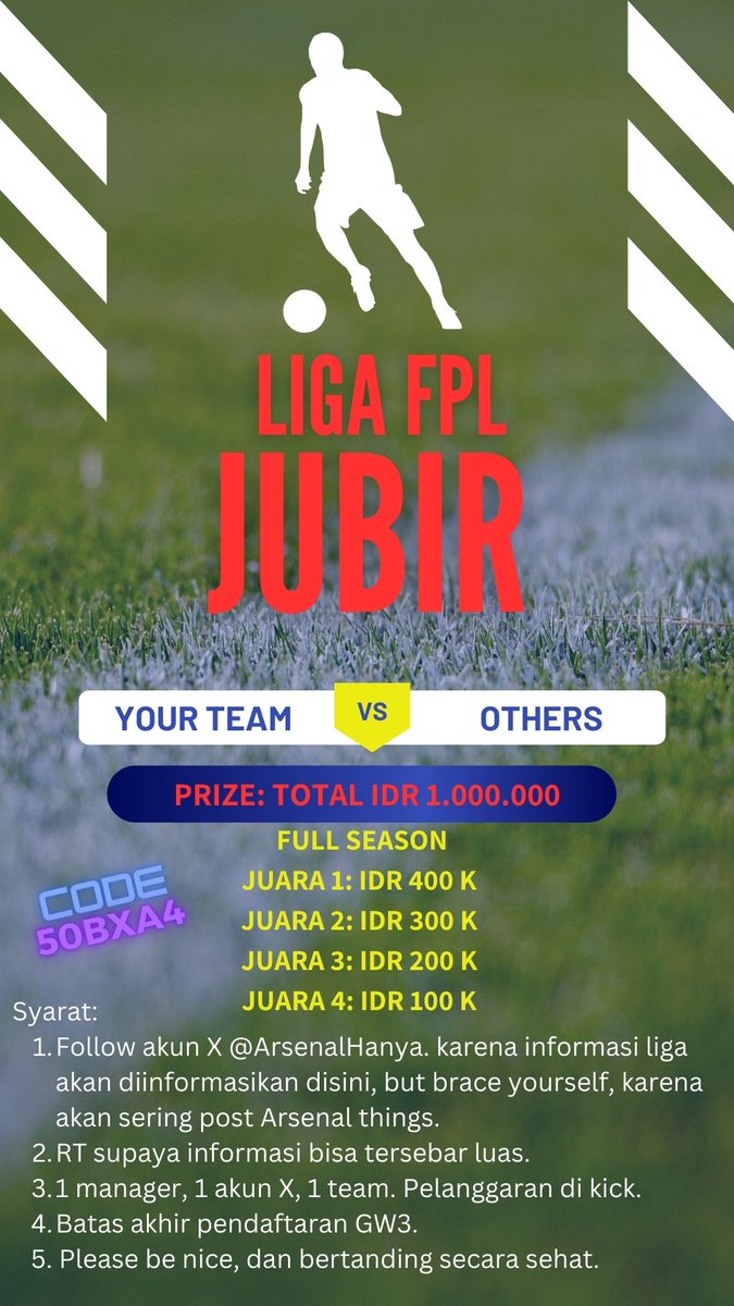 Jubir ๐ข (@afc_jubir) on Twitter photo As promised. LIGA FPL JUBIR hadir. Mohon dibantu up Bang <a href="/pisangij01/">FPL Liga Pisangijo</a> Thank you. Gasssss.
Pendaftaran ๐ docs.google.com/forms/d/e/1FAIโฆโฆ
Syarat di image ๐ As promised. LIGA FPL JUBIR hadir. Mohon dibantu up Bang <a href="/pisangij01/">FPL Liga Pisangijo</a> Thank you. Gasssss.
Pendaftaran ๐ docs.google.com/forms/d/e/1FAIโฆโฆ
Syarat di image ๐