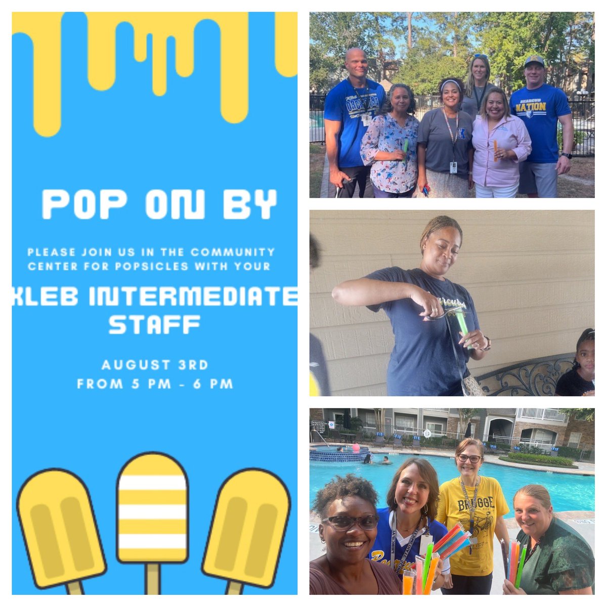 Our <a href="/KlebKISD/">Kleb Intermediate</a> Staff had an awesome time serving popsicles to our <a href="/KleinISD/">Klein ISD</a> Community! 9 Apartment Complexes Visited with tons of happy faces! -Nothing beats a cool treat on a HOT day! ☀️