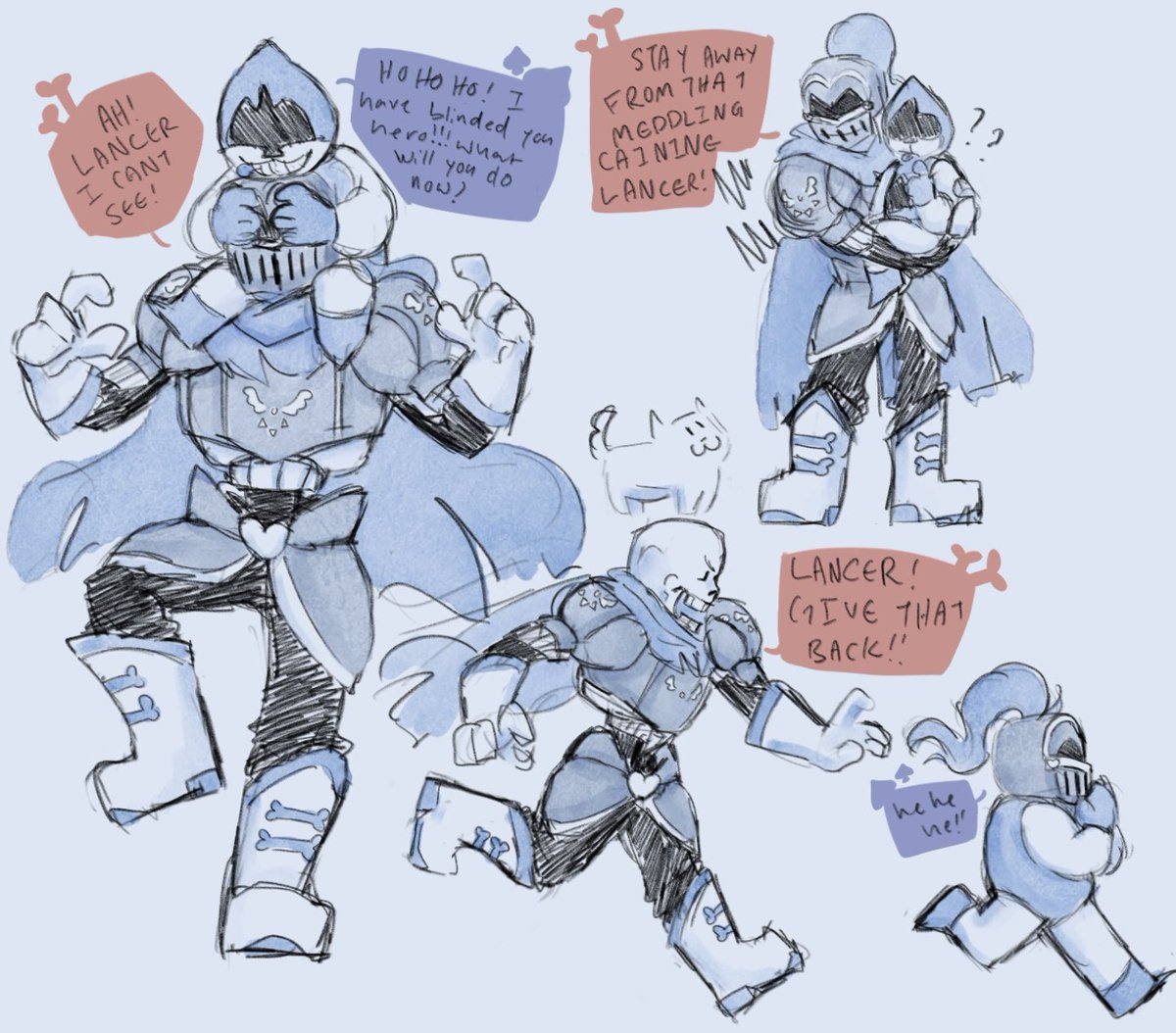 Day 147 of drawing Papyrus until he cameos in deltarune! I wanted to draw more Knight Papyrus and Lancer because they are silly!! And also Lancer is an absolute menace and I love him.
#undertale #DELTARUNE