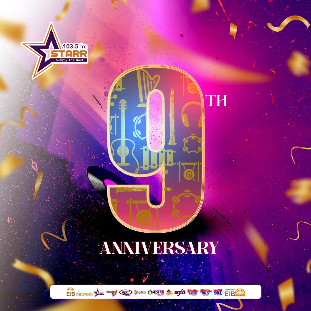 TheRealBolaRay's tweet photo. Yes, we are Starr FM, we are EIB NETWORK!

Join us in celebrating a milestone achievement as we mark 9 years of broadcasting excellence!

As CEO, I say ayekoo to all staff and a big thank you to our cherished listeners. God bless us all.🙏🏽

Bola Ray - CEO, EIB NETWORK

#StarrAt9 https://t.co/SkDEv3b0tc