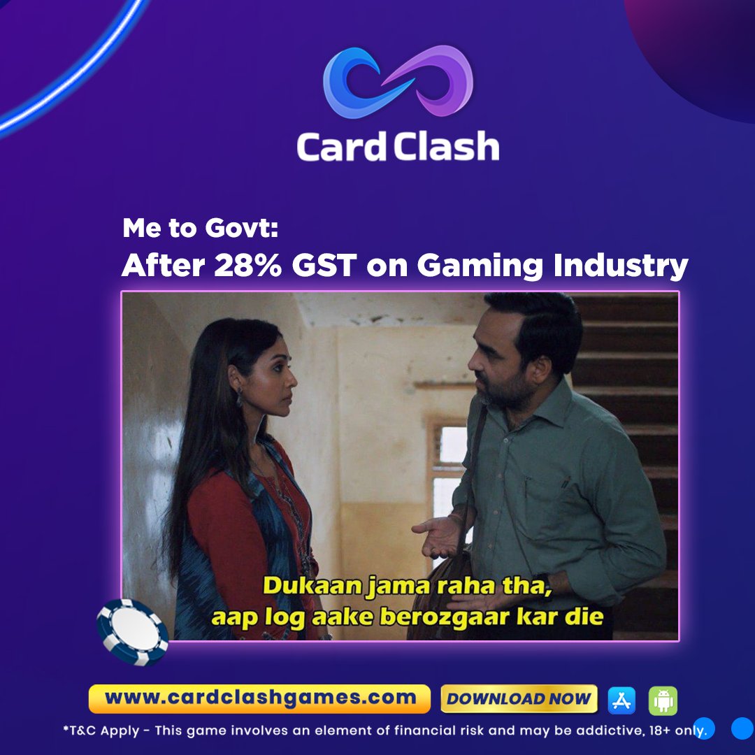 cardclash_io's tweet image. "When you thought your favorite snacks couldn't get any better, and then the government adds a 28% GST!" 📷
Download Card Clash- 📷
cardclashgames.com/download
.
.
#cardclash #bolkekhel #rummy #poker #games #cardgames #classicrummy #onlinepool #8ballpool #pooltournament #tournament