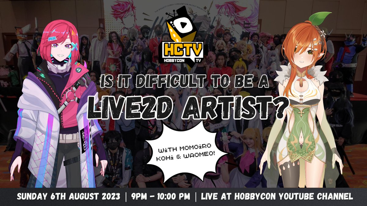 HOBBYCONTV's tweet photo. As promised! REVEAL! Our guest for this weekend podcast, @MomoiroKohi and @waomeoVT 

We be talking about the ups and downs as a Live2D artists.

🔴 Livestream link: https://t.co/vKjFPXWE55
🕘Time : 9pm onwards GMT+8 Malaysia time https://t.co/RigFGvpvzP