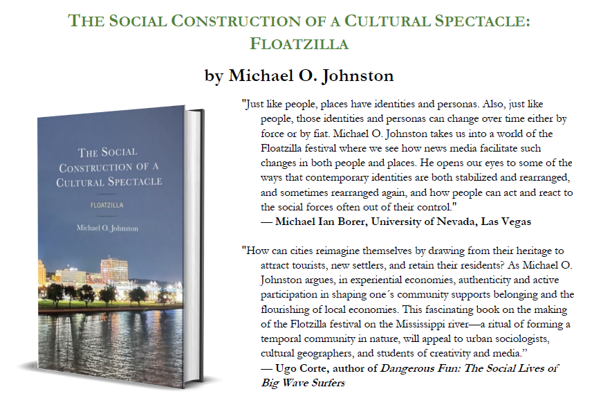 ProfessorJohnst's tweet photo. My book, The #SocialConstruction of a #Cultural #Spectacle: #Floatzilla (@RLPGBooks/ Lexington Books, 2023), was sent to press today. The release date for my book in hardcopy and as an e-book is October 2023. Use the code LXFANDF30 when ordering for a 30% discount. https://t.co/Hg8aOoV7Zi