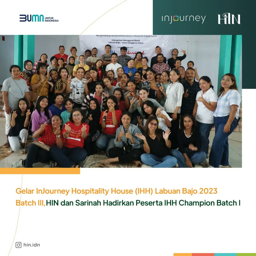 MedanBumn's tweet photo. HIN bersama Sarinah sebagai member Injourney Group kembali berkolaborasi menyelenggarakan Injourney Hospitality House Labuan Bajo. Pada IHH Batch III ini diselenggarakan pada 24-26 Juli 2023 di Aula Gereja Maria Bunda Segala Bangsa Wae Sambi - Batu Cermin. https://t.co/EwCIM9glVE