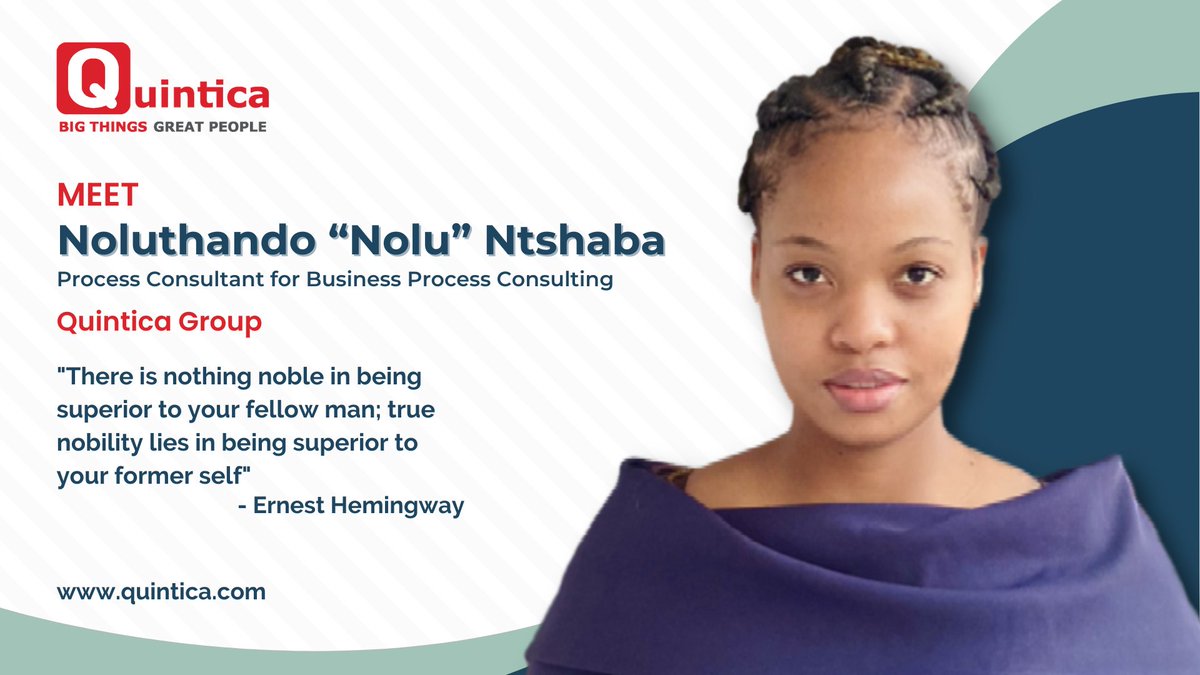 Quinticagroup's tweet photo. 📢 Introducing Noluthando Ntshaba, our new Process Consultant at @Quinticagroup! 🎉 With a passion for growth and collaboration, she's all set to lead the way in Business Process Consulting. Welcome aboard!
#Quintica #bigthingsgreatpeople #BusinessProcessConsulting 🚀 https://t.co/nJXhjVDBm8