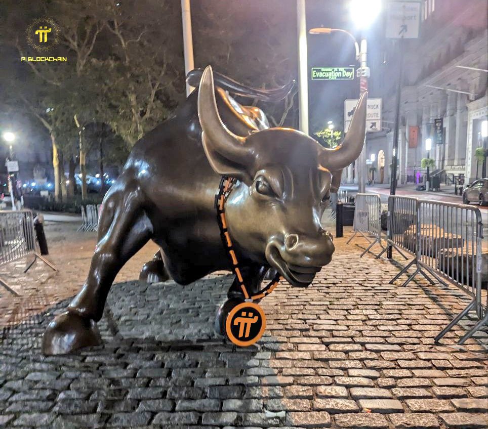 yueyuen48317104's tweet photo. Surprised to find that the Bull on Wall Street wearing the Pi logo🐂

Authenticity to be verified 😂 https://t.co/Ye1Q1Q2CAe