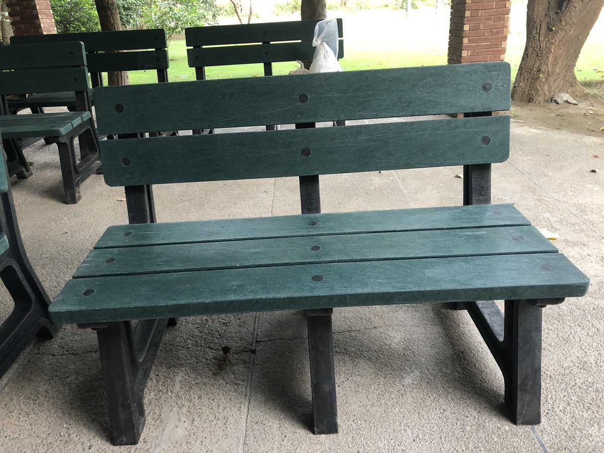 No it’s not wood! Some 100 kilos of used #plasticbags go into making a 60kilo bench like this! One of the most popular items by Green Earth Recycling in Lahore!