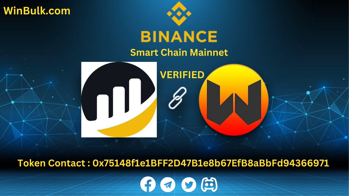 The_parlorS's tweet photo. Our official logo can now be seen with the token contract. And our token is now verifiable on BscScan. All the information about Winbulk can be found on BscScan.
#WinbulkToken
#wbuk
#Verified
#community
#cryptocurrency
#BinanceBlockchainWeek https://t.co/N69lhy8BoQ