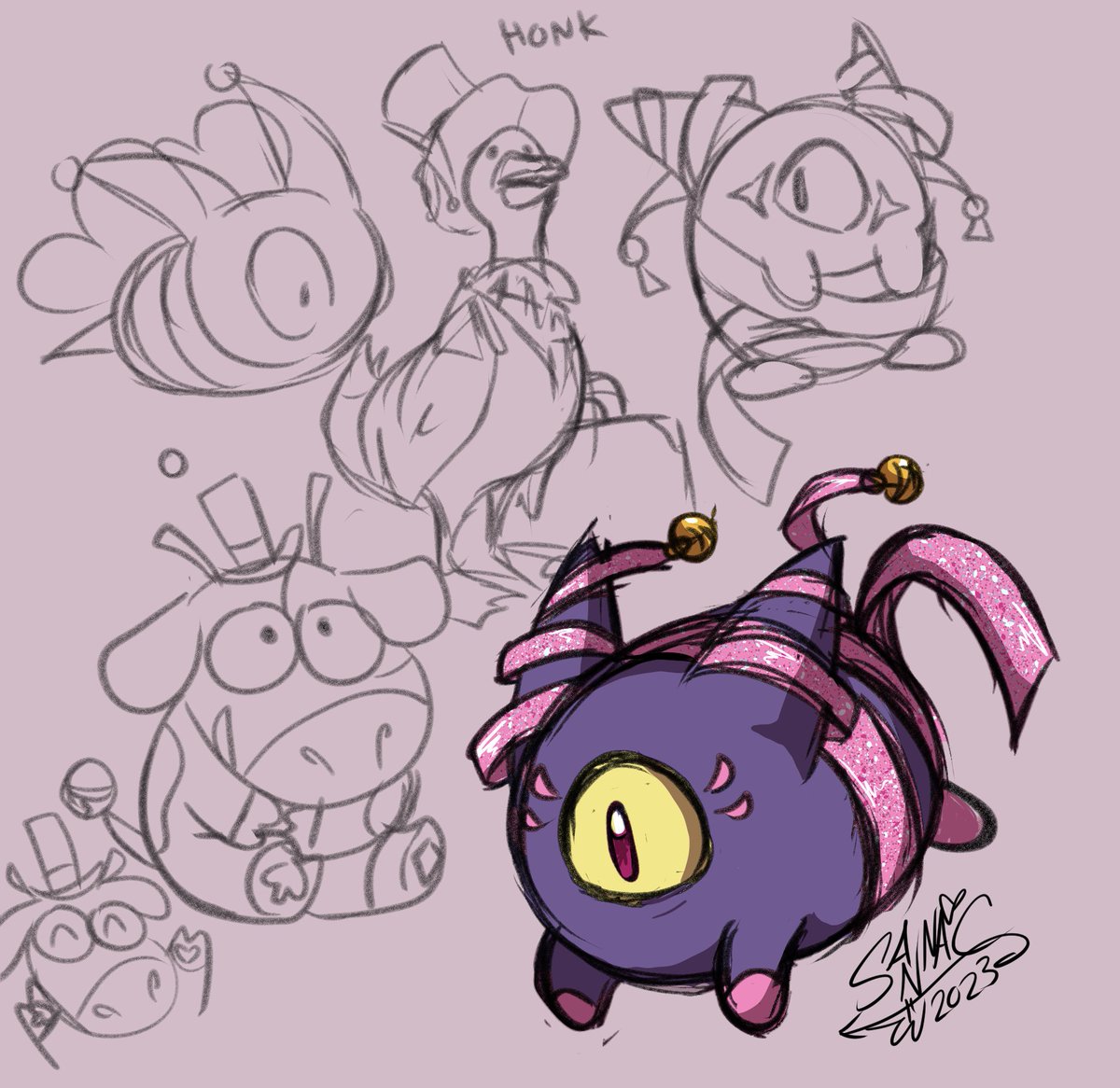 sannierthanyou's tweet photo. Doodles around Bettelion, a goose and Phantomsona.  

I personally love #Bettelion being cows, the beetellion are mad cute, goose is goose, and #Phantomorphs are fun to be creative on.  #Betteful 🎩✨ https://t.co/AO7RYCaaAN