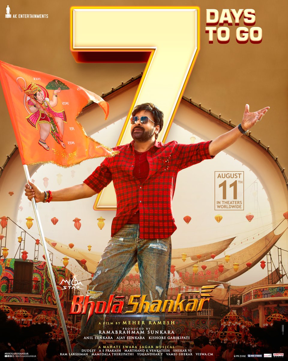AKentsOfficial's tweet photo. మరో 7️⃣రోజుల్లో అన్ని ఇలాకాలు మన భోలా వే😎🔥

#BholaaShankar In Cinemas Worldwide on AUGUST 11th ❤️‍🔥

Mega🌟@KChiruTweets
A film by @MeherRamesh
@AnilSunkara1 @tamannaahspeaks @KeerthyOfficial @iamSushanthA @SagarMahati @dudlyraj @BholaaShankar @adityamusic

#BholaaShankarOnAug11 https://t.co/fypYm5pLcq