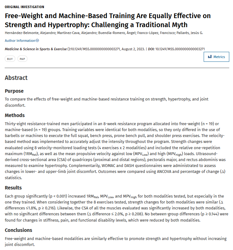 Jozo_Grgic's tweet photo. Free-Weight and Machine-Based Training Are Equally Effective on Strength and Hypertrophy: Challenging a Traditional Myth

https://t.co/AU4kRlU6dt https://t.co/YBrGchSiUr