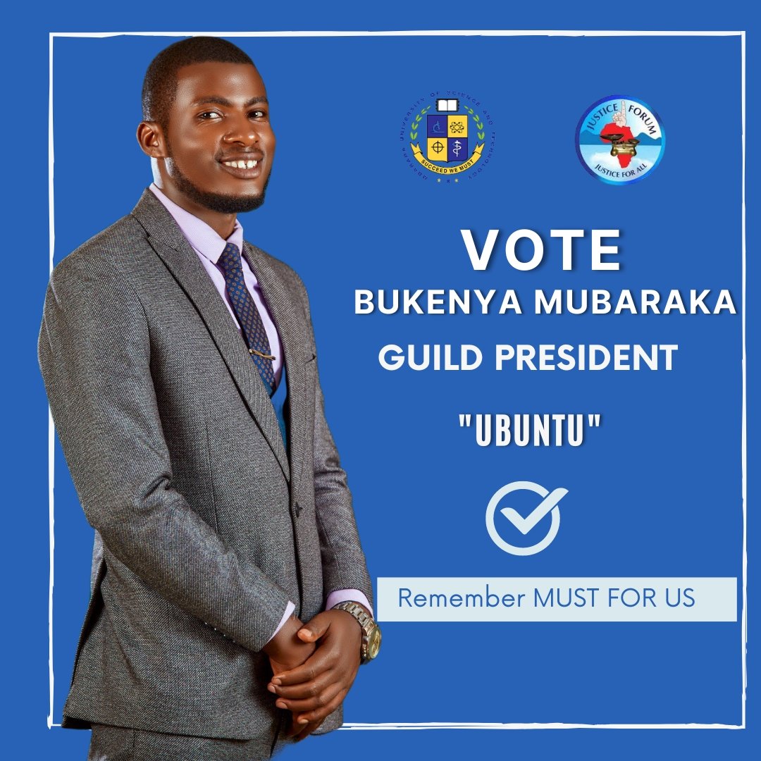 jeema256's tweet photo. This is the day we have been waiting for. We implore all students of Mbarara University of Science &amp; Technology (MUST) to Vote For Justice and Fairness. 

Vote Bukenya Mubarraka as the next Guild President.  

Thank you. https://t.co/2HgiMtC4xF