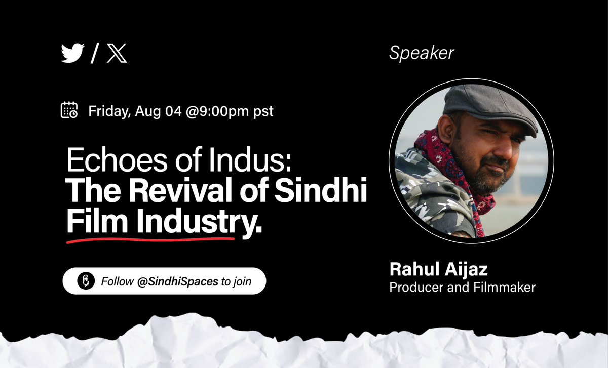 Join us for an exclusive Sindhi spaces episode with the producer and filmmaker, @RaulAjz! He's spearheading the revival of the Sindhi Film Industry with his upcoming feature film, "Indus Echoes" - a tale of love, culture, and the mighty Indus River.