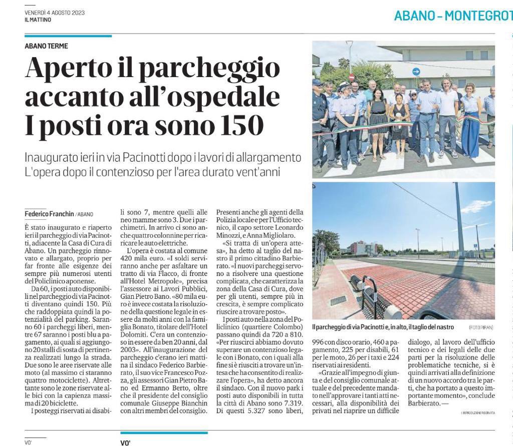 Nuovo parcheggio vicino #ospedale ad Abano #Terme