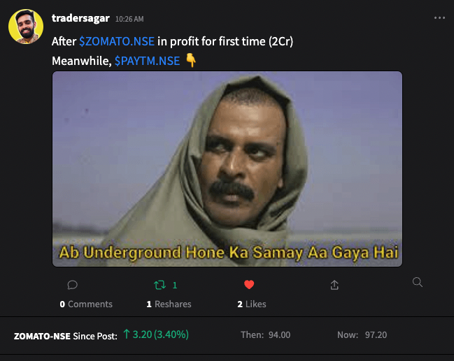 StocktwitsIndia's tweet photo. Keep'em coming!!

#zomato https://t.co/PeF0x7MpnU