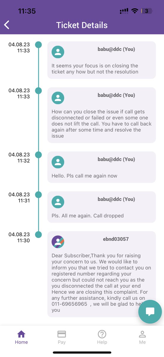 ibabureddy's tweet photo. @excitel_rocks Is this the way you close the tickets. Even if we goto washroom unfortunately while u call. If the call is not answered, you simply close the complaint and we have to open it again and wait for another 48 hrs. https://t.co/EukUEu95hN