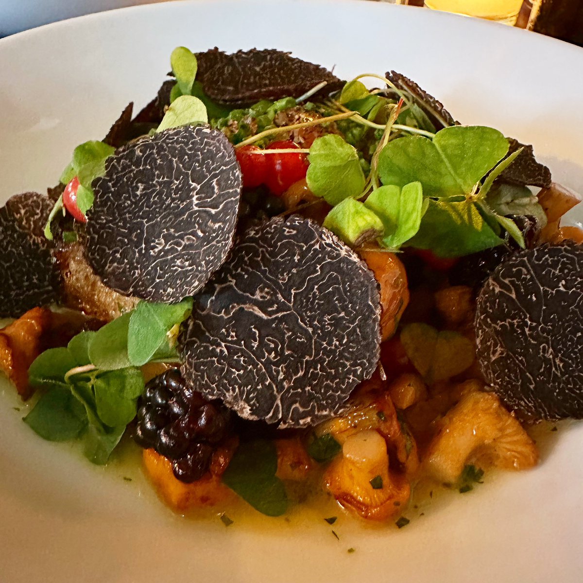 Scottish girolle, egg yolk and summer berry tartine with Australian black winter truffles. Definitely a strong contender for best truffle dish of the season! It’s late winter in Australia now and the flavour of the truffles is outstanding: deeply aromatic, complex and alluring...