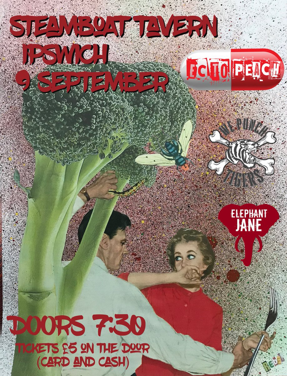 EctoPeach's tweet photo. We Punch Tigers and @elephant_jane will be joining us for our first headline show on the 9th September
Steamboat Tavern, Ipswich
ONLY Β£5 on the door
#MiddleAgedAngst #upthepeach #Ipswich #postpunk #punk #LoveToKane #alternative #alternativerock #altindie #indie #indiemusic https://t.co/i2O3N5jdvC