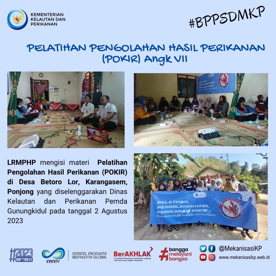 bppsdm_lrmphp's tweet photo. #SobatBahari LRMPHP mengisi materi dalam Pelatihan Pengolahan Hasil Perikanan (POKIR) angkatan VII yang diselenggarakan Dinas Kelautan dan Perikanan Gunungkidul

#KKPThrive  #BPSDMKP @kkpgoid https://t.co/3gYfDvlu1E