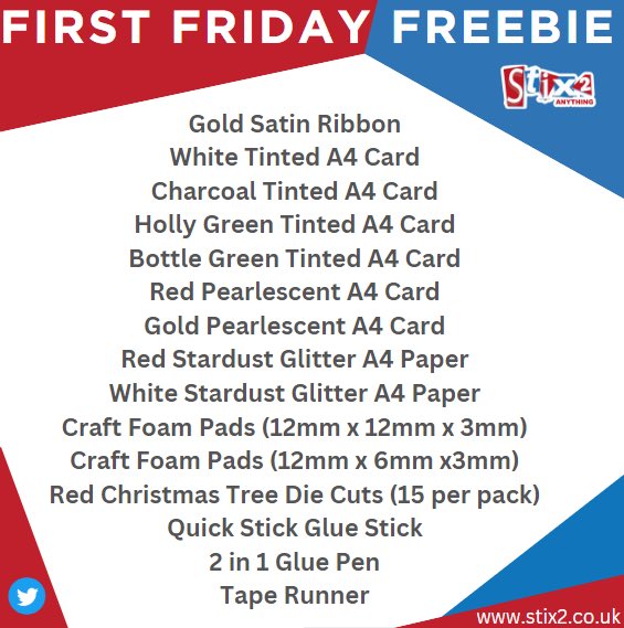 stix_2's tweet photo. FIRST FRIDAY FREEBIE COMPETITION IS NOW OPEN!
Fancy #winning this Stix2 Craft Bundle with a retail price of £25?!!

How to enter:
Simply like and retweet our post for a chance to win.
Winner will be announced on Tuesday 8th August.
#craftcompetition #craftgiveaway #stix2anything https://t.co/KfmOEdCmc6