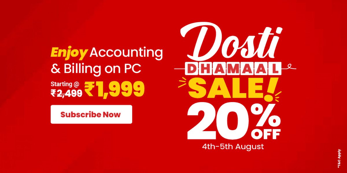 Dosti Dhamaal Sale is Here!
Enjoy an exclusive 20% OFF on subscriptions, valid only on August 4th and 5th, 2023.
Upgrade your business with Khatabook Desktop now!
#Khatabook #KhatabookDesktop #OfferSale