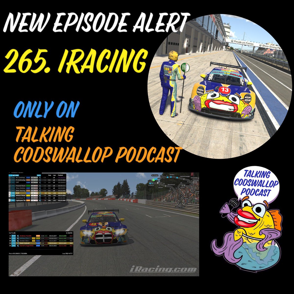 CodswallopPod's tweet image. 265. iRacing 

Join Andy &amp;amp; @JSTheVoice1 as they discuss the VR world of racing. 24hr CHARITY event 05/08 raising money for @MindCharity. Gamer chat &amp;amp; much more. 

Check it out here: podbean.com/ei/pb-bwdbw-14…

#WLIPodPeeps #AUN #iRacing #simracing #nurbs #podcast #Listen #subscribe