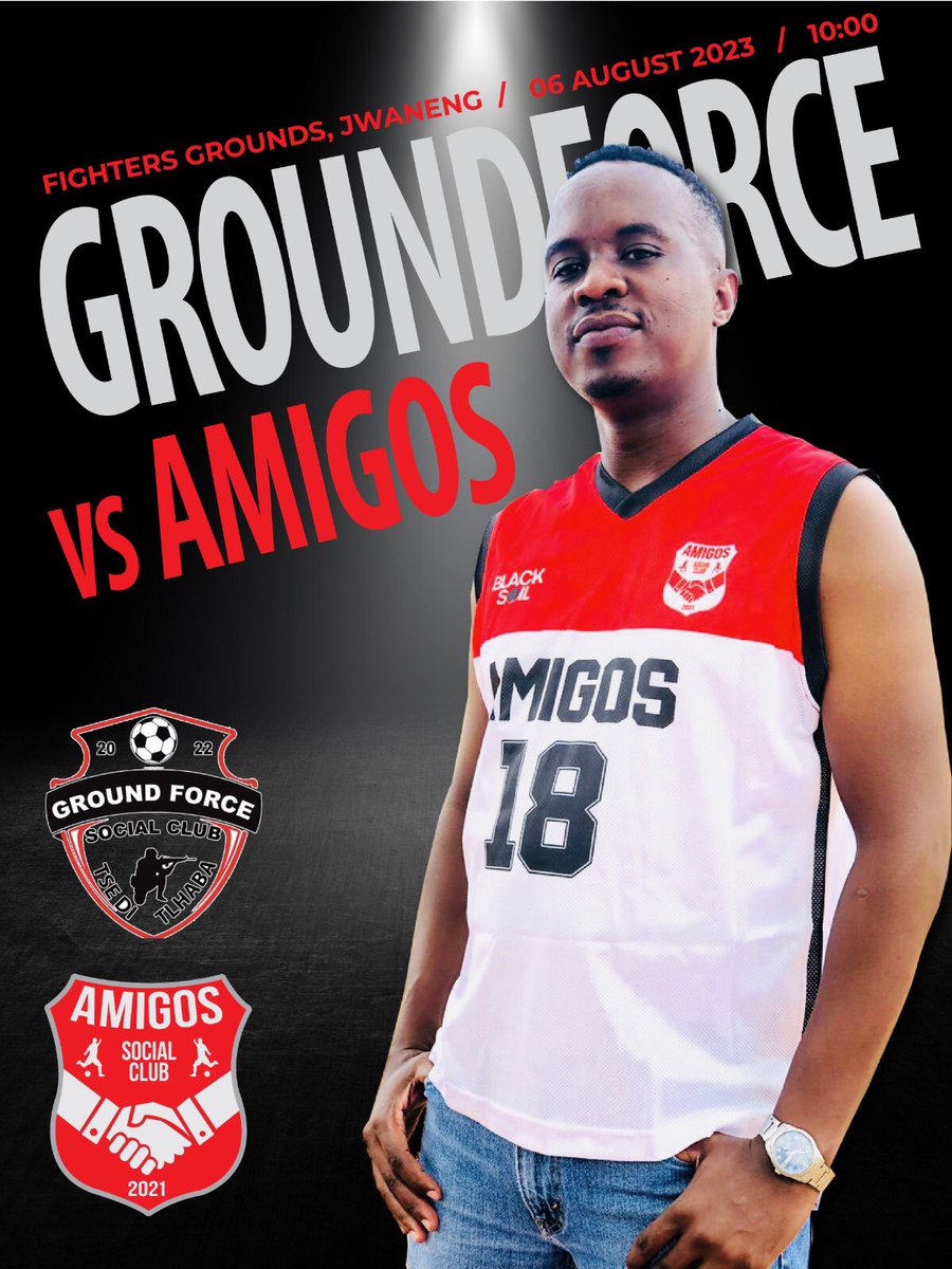 A young trip to the mining town, its our second leg of the season as we await revenge. 

⚽️  || Ground Force SC vs Amigos SC
🗓️  || Sunday 06 August 2023
🏟️  || Fighters Grounds, Jwaneng 
⏰  || 10am
🎟️  || Free Entry