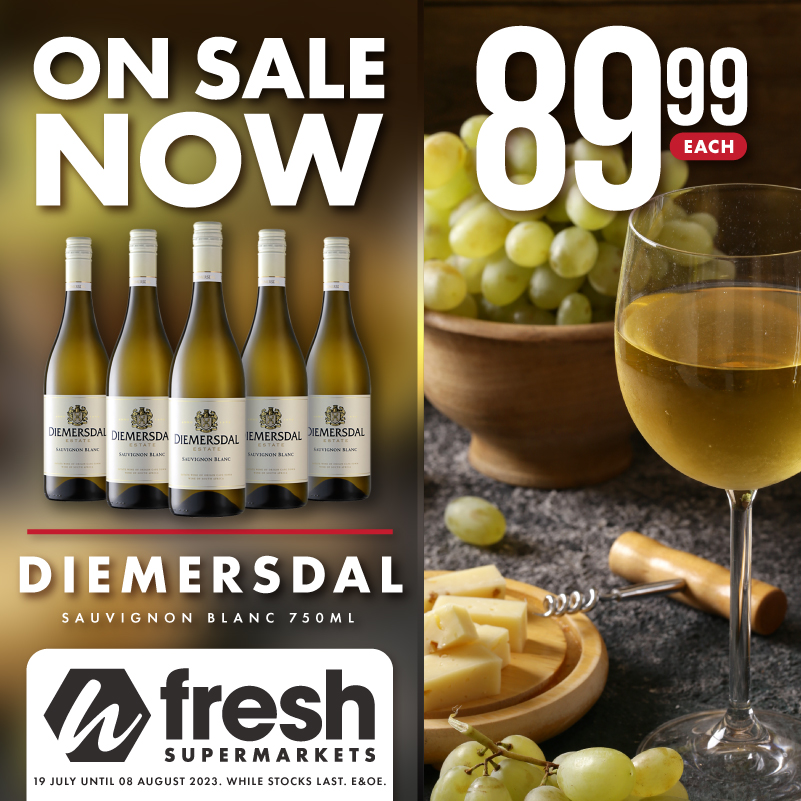 There's no better way to relax than with a glass of Diemersdal Sauvignon Blanc 😌🍷 On sale now for only N$89,99 (750ml) at Woermann Fresh!🤩 Available at /Ae//Gams, Eros, Olympia, and Pioneers Park Supermarket 👍 Special offer valid until 08 August 2023, while stocks last. E&OE.