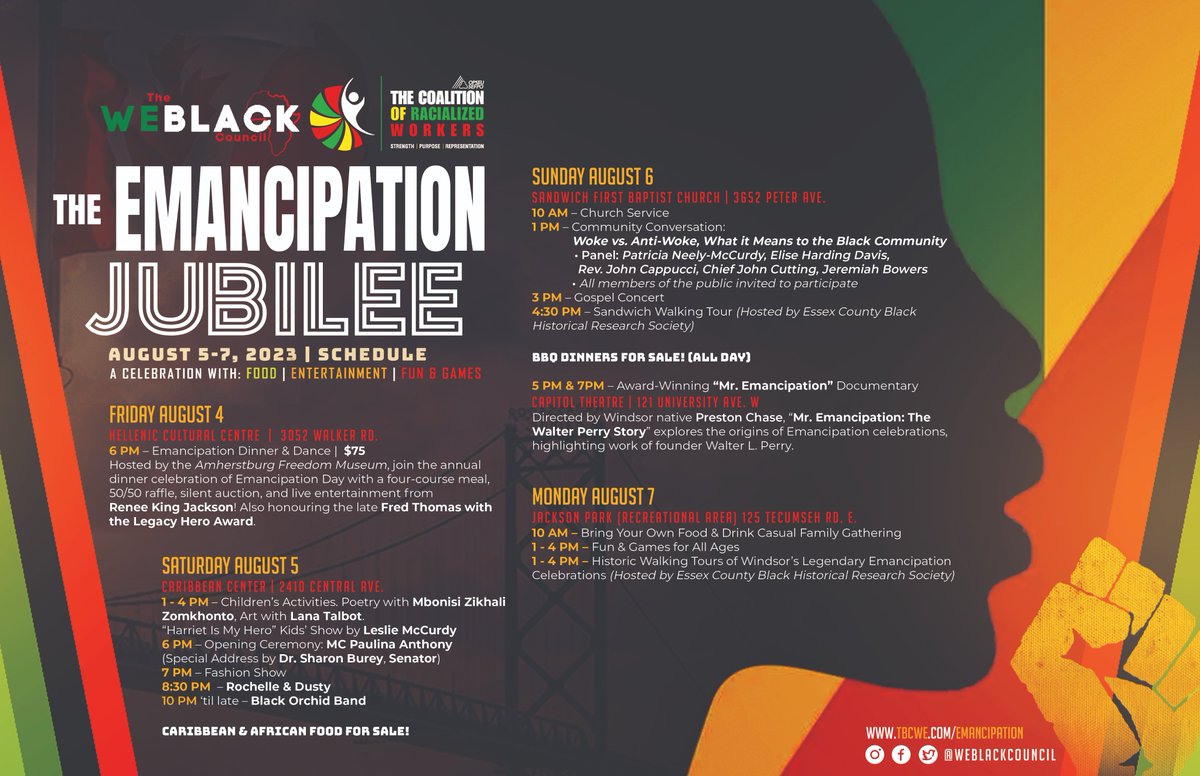 We are excited to welcome the Windsor-Essex community to our #Emancipation events this weekend! #EmancipationJubilee #EmancipationDay #WindsorEssex