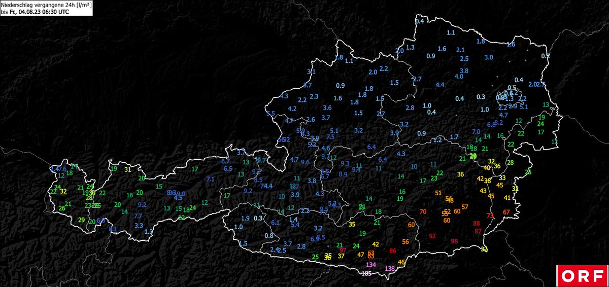 #Regenrekord in Kärnten 🌧️

184,6 Liter / m² sind am #Loiblpass in 24 Stunden gefallen.

Das ist hier die mit Abstand höchste Regenmenge in einem Sommermonat, der Rekord lag bisher bei 123,6 l/m². Messbeginn: 1959